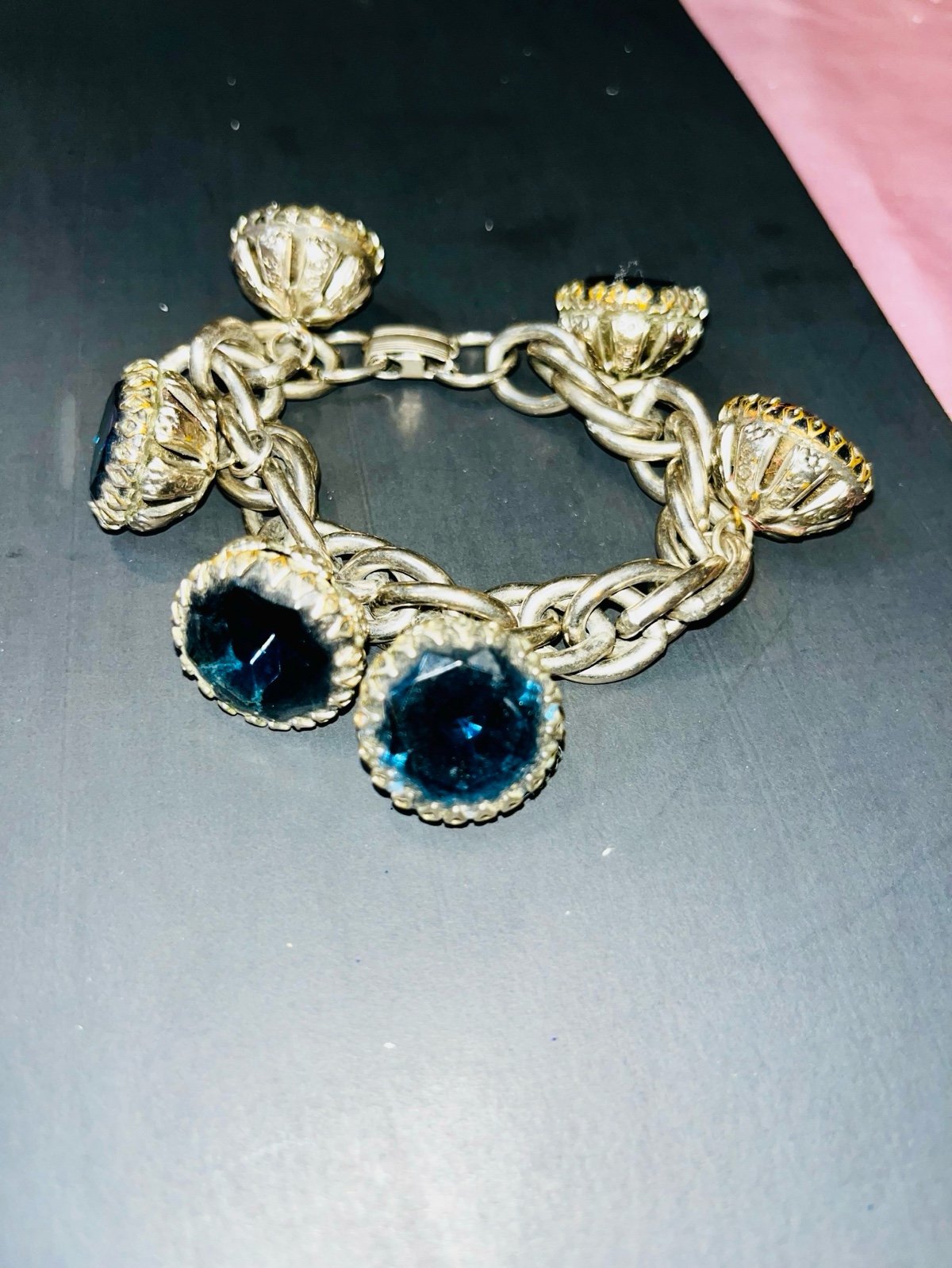 VINTAGE HEAVY CHARM Bracelet, Mid Century Etruscan Revival