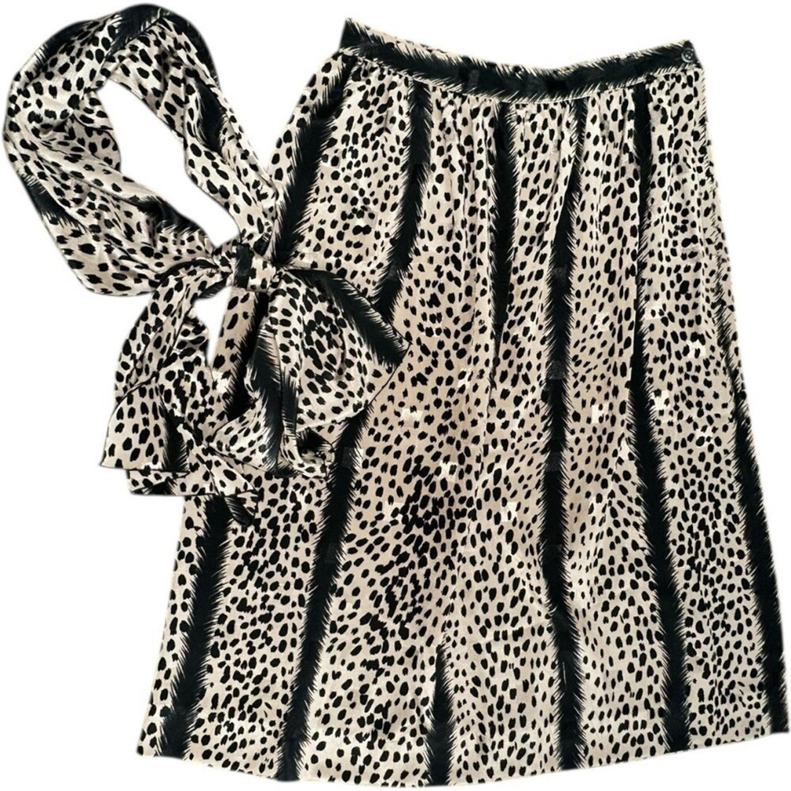 Vintage 80s Animal Print Pleated Midi Skirt with Sash | Size 14
