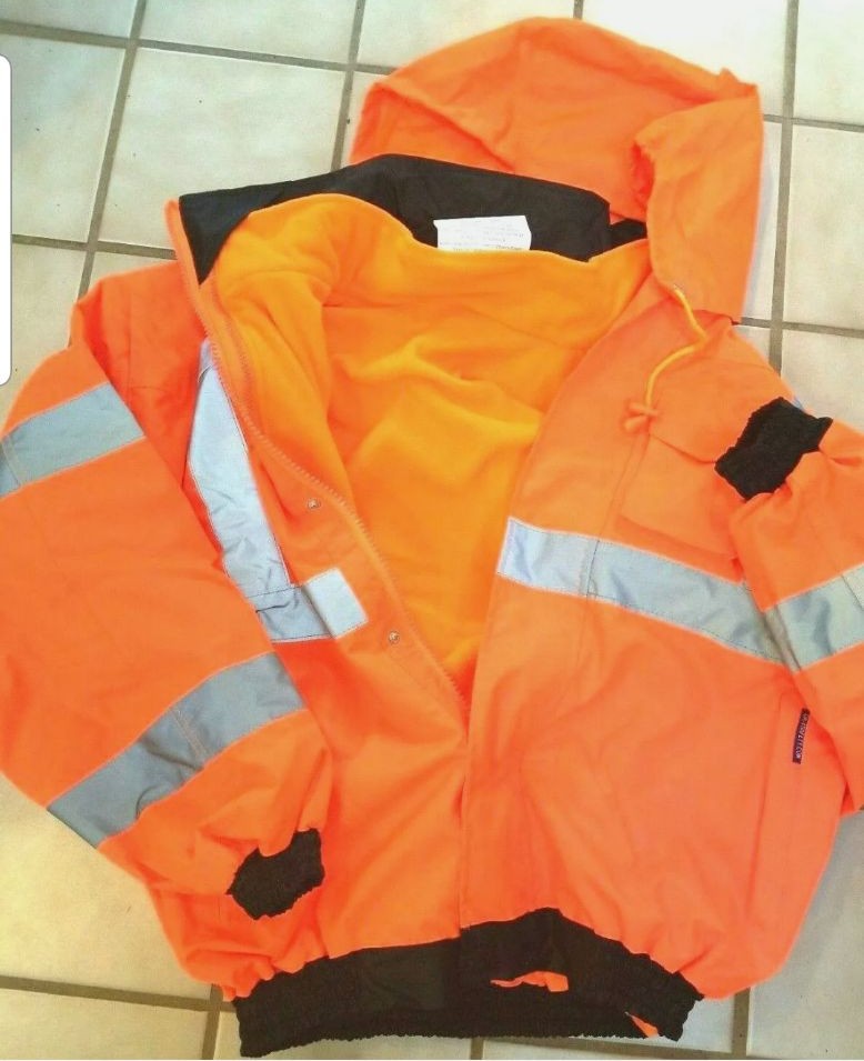 NEW OK-1 ANSI CLASS-3 HI-VIS REFLECTIVE 1ST RESPONDER ORANGE BOMBER JACKET SZ LG