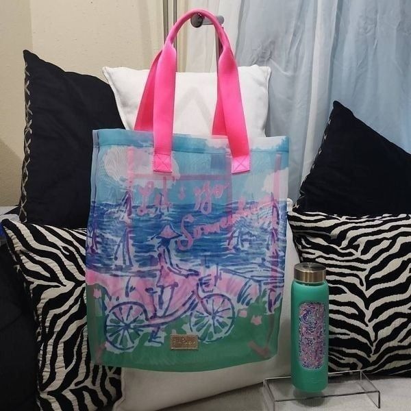 Lilly Pulitzer Let's Go Somewhere Mesh Tote and Water Bottle