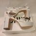 Schutz Women's White Keefa Crystal Satin & Leather Sandal Sz 11