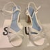 Schutz Women's White Keefa Crystal Satin & Leather Sandal Sz 11