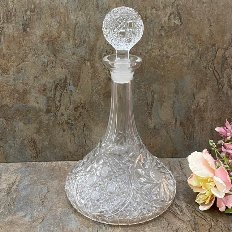 Vintage Cut to Clear Etched Glass Bohemian Crystal 11.5 Decanter