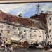 Original oil painting on board, European Cityscape, Unsigned, Framed
