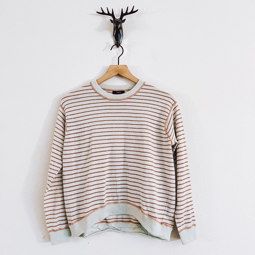 J.Crew Women's Mint/Cream/Gold Striped Sweater Size Small