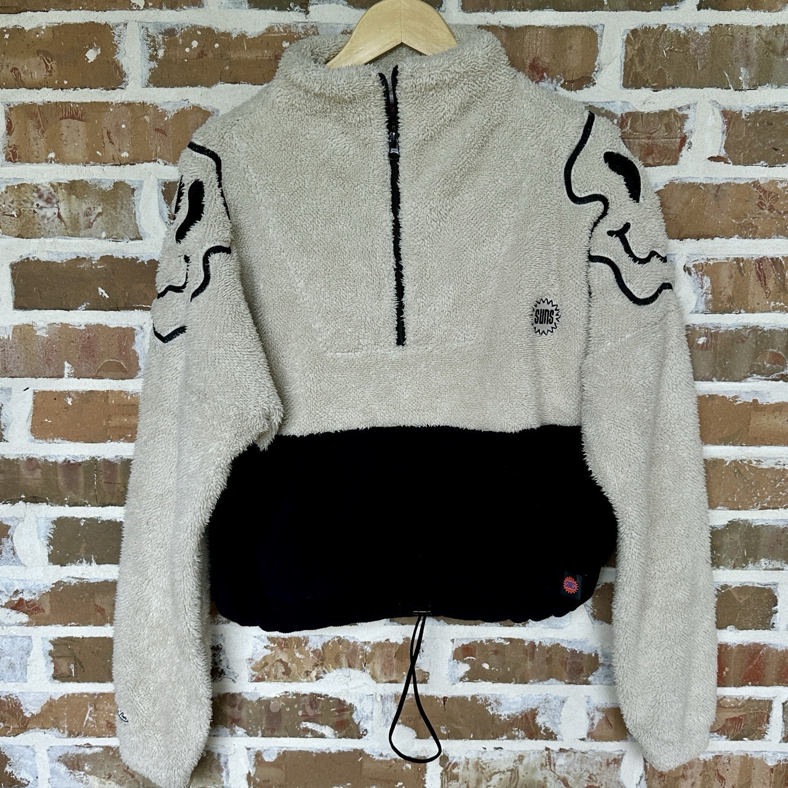 Phoenix Suns Mitchell & Ness Fleece Jacket Women's Size M Beige Black 1/4 Zip