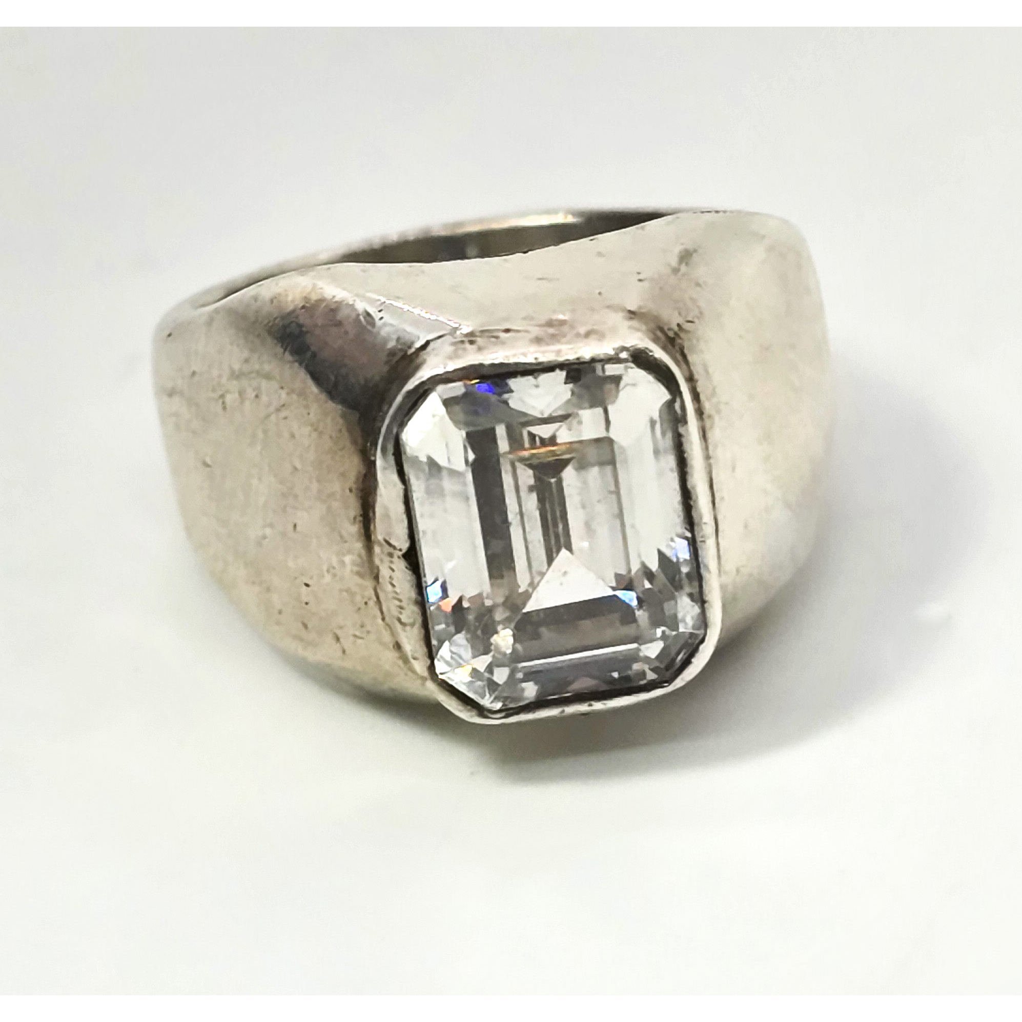 Taxco Mexican Modernist synthetic quartz vintage solid sterling silver ring siz