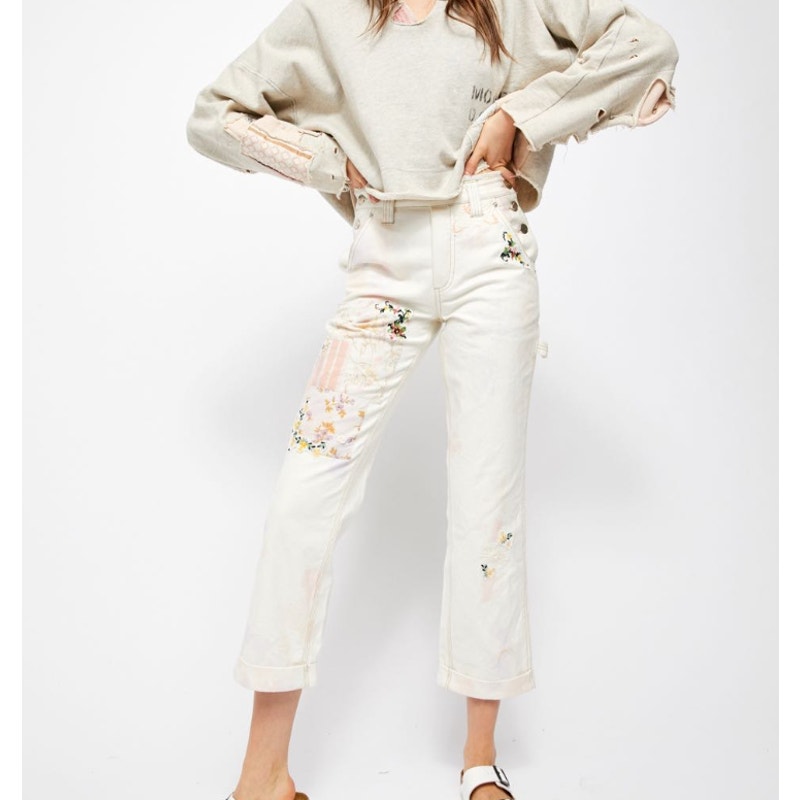 Free People Love Alive Vintage Floral Embroidered Patchwork Boyfriend Jeans 27