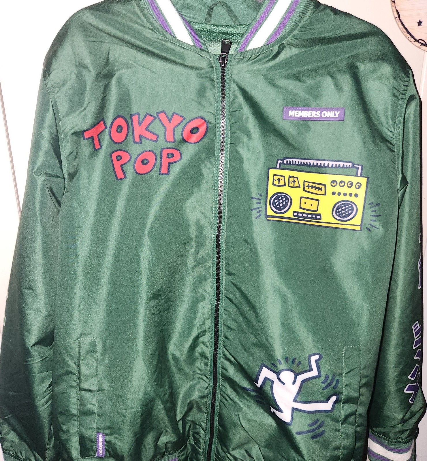 MEMBERS ONLY Mens LARGE Keith Haring Tokyo Pop Green Aviator Windbreaker NEW