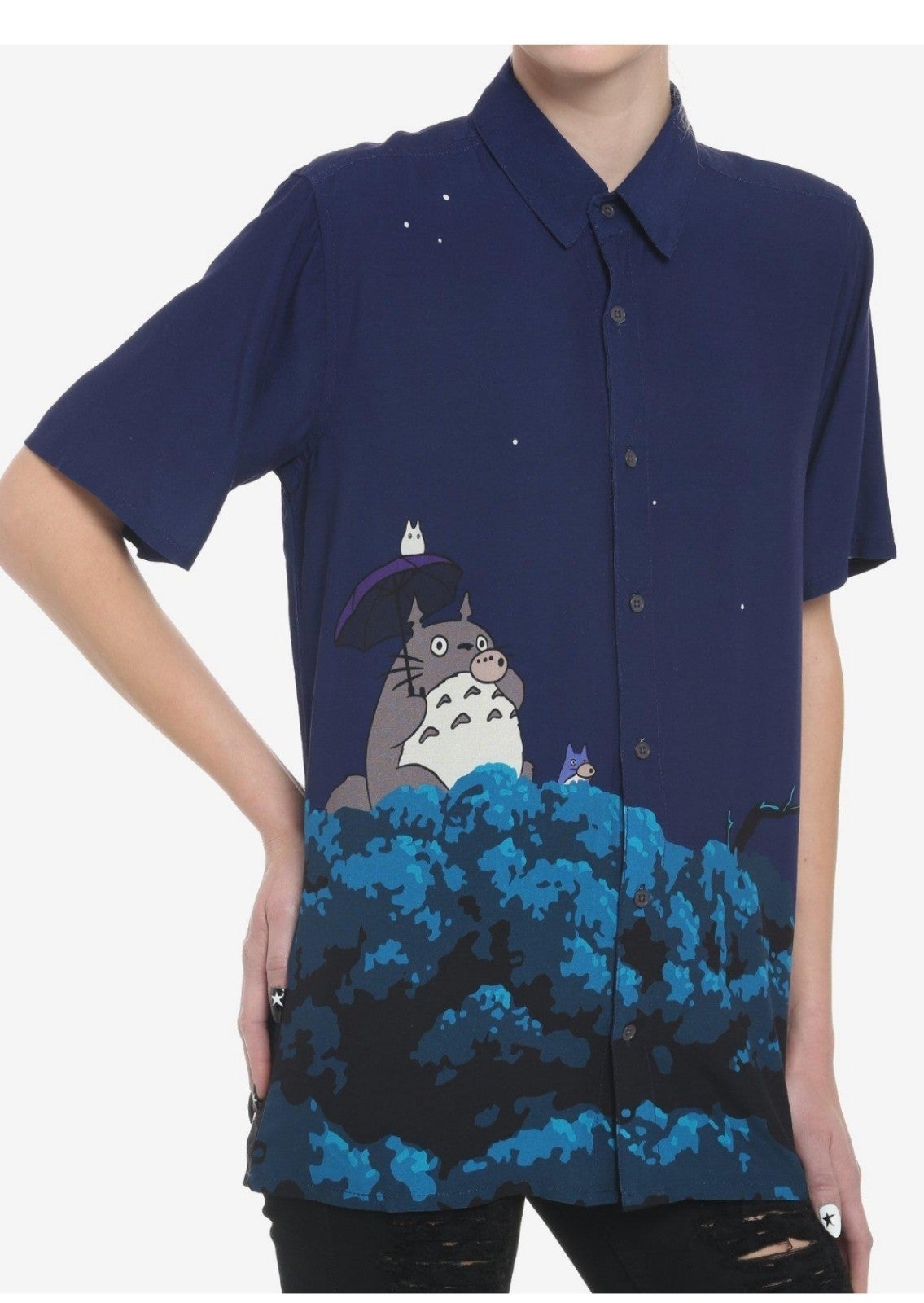 Studio Ghibli My Neighbor Totoro Night Sky Oversized Woven Button-Up size MD