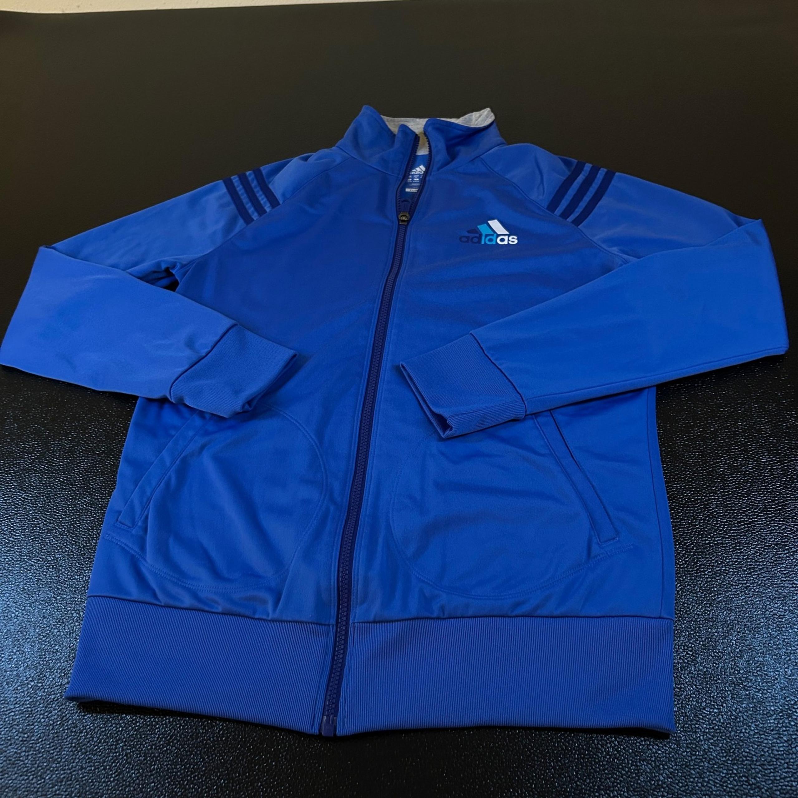 Adidas Track Jacket Full Zip Athletic Warm Up 3 Stripe Blue Womens Medium