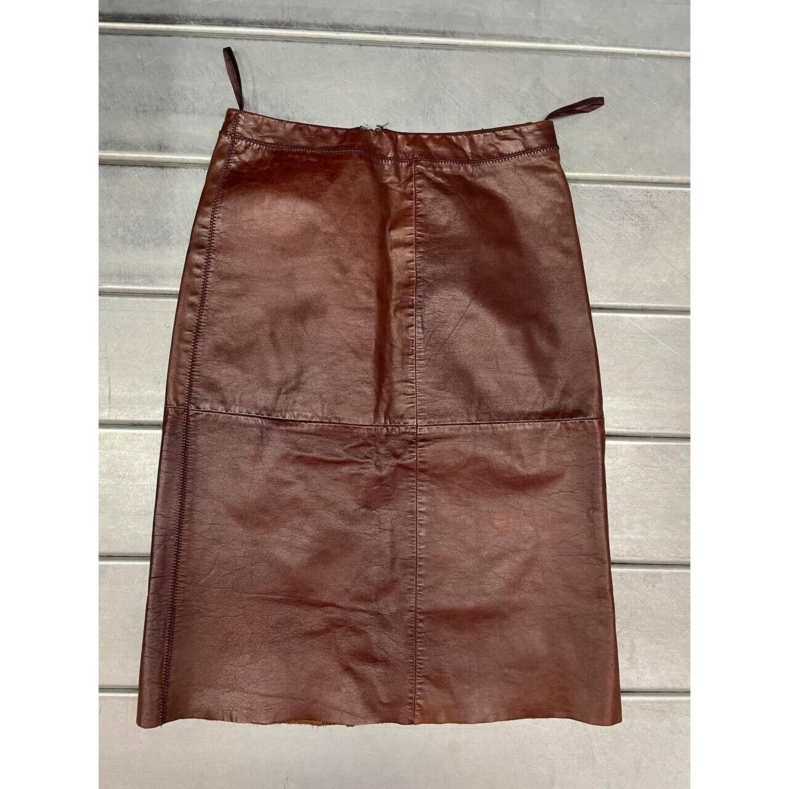 Vintage 90's Gap Brown Leather Midi A Line Skirt Womens 8 Lined