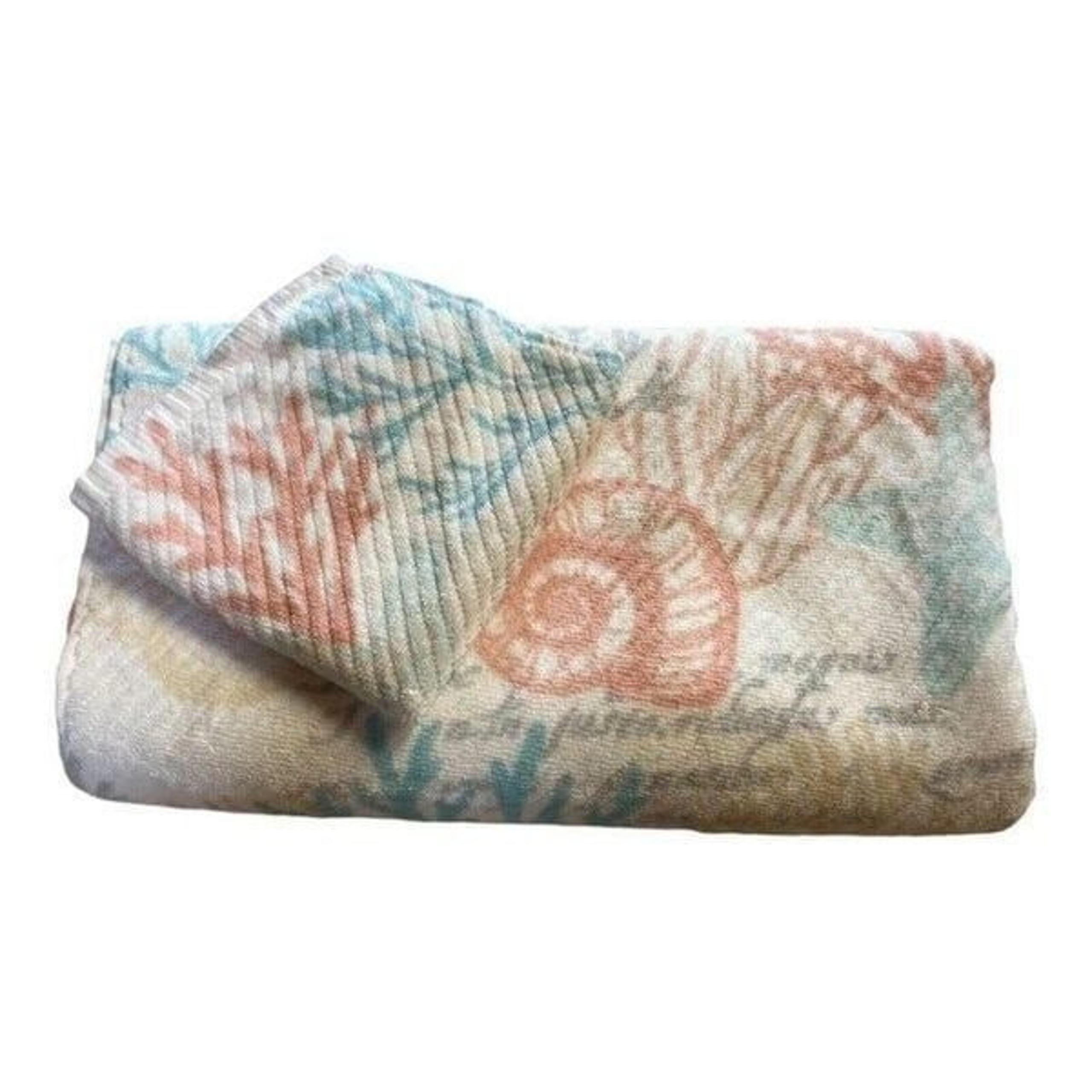 2 Piece Towel Hand Set Resort Beach Collection 100% Cotton Pastel Coral & Shells