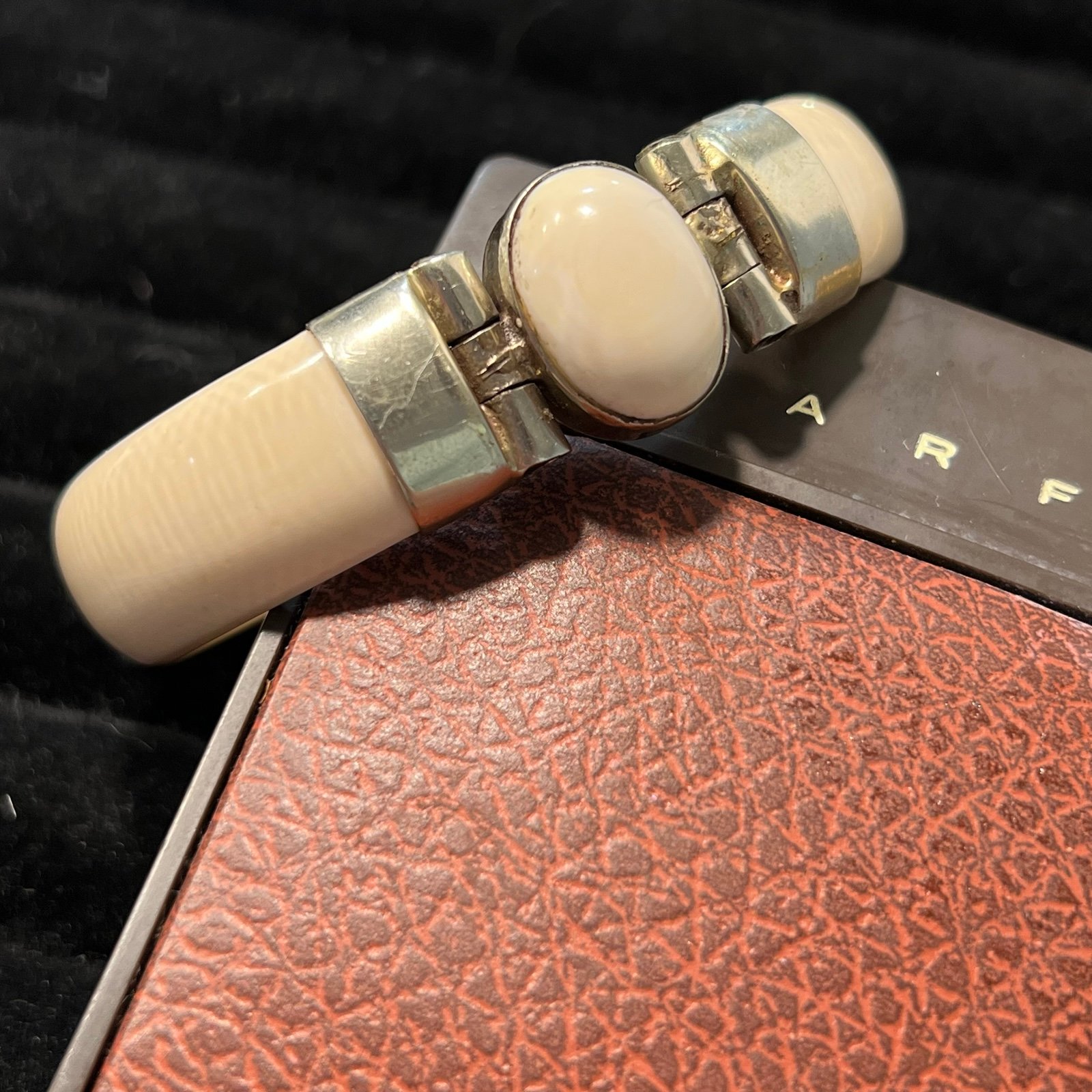 Antique rare find animal bone bangle open close sliver bracelet