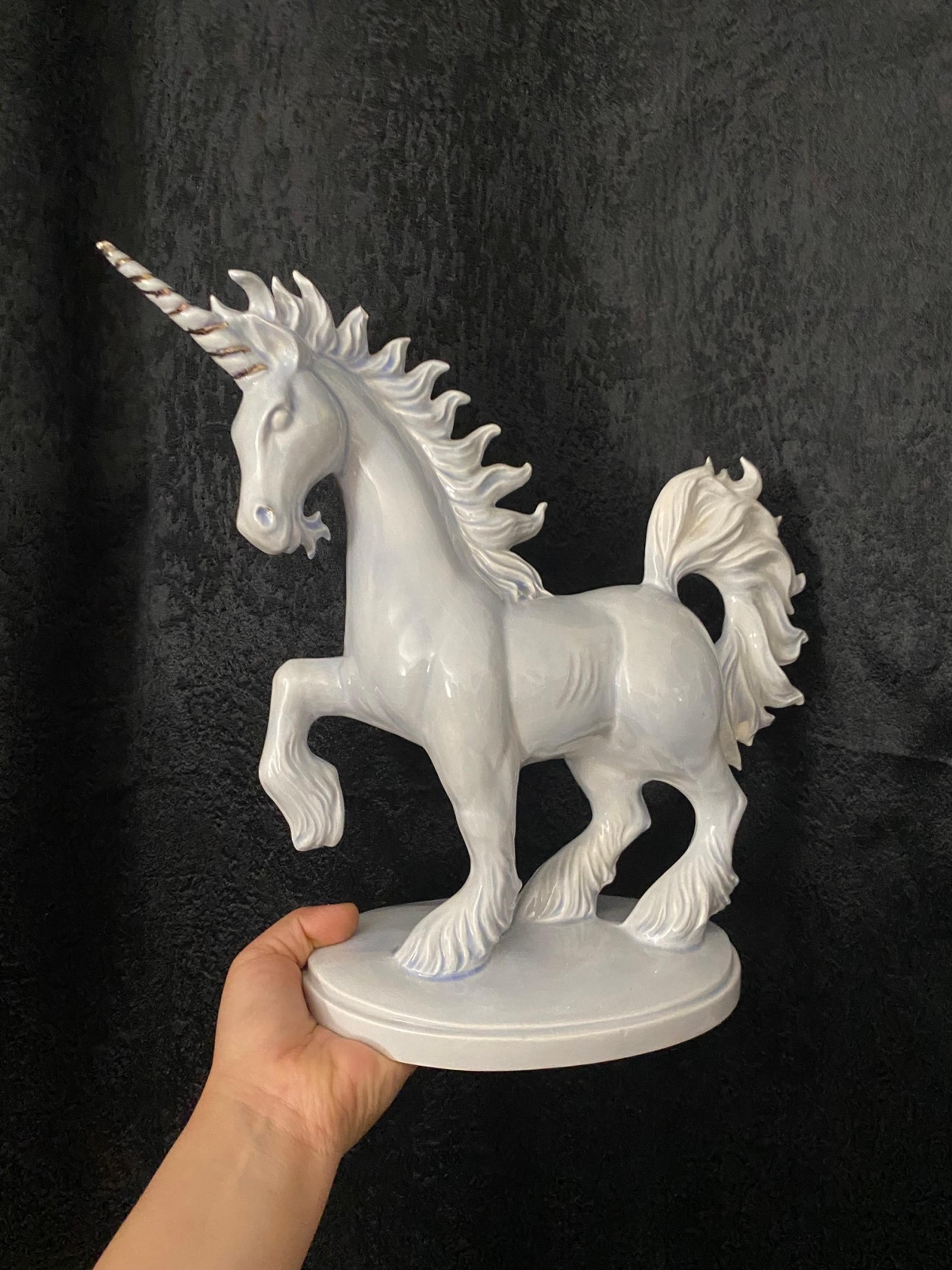 Vintage 1981 large opalescent baby blue ceramic unicorn