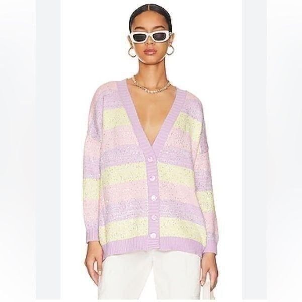 Olivia Rubin Mika Pastel Stripe Sequin Longline Cardigan Size Small