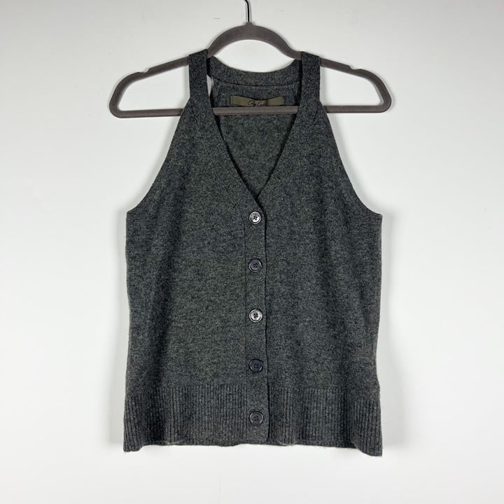 Enza Costa Cashmere Knit V Neck Halter Sleeveless Cardigan Sweater Thunder Gray