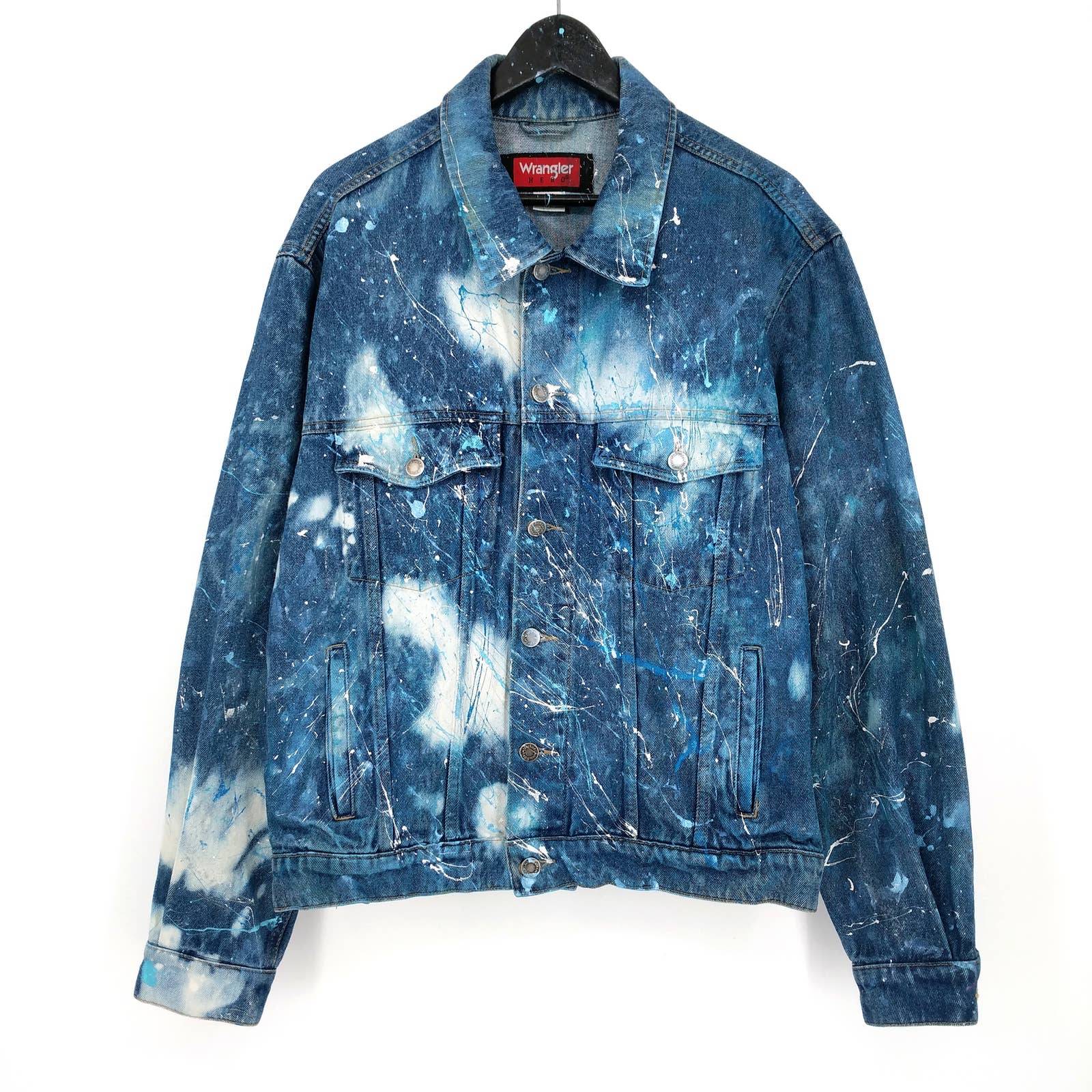 Vintage Wrangler Hero Custom Denim Trucker Painter Jean Jacket Western Men's L