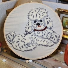 Vintage Needlecraft Poodle Dog 14 Wall Hanging on Muslin Handmade