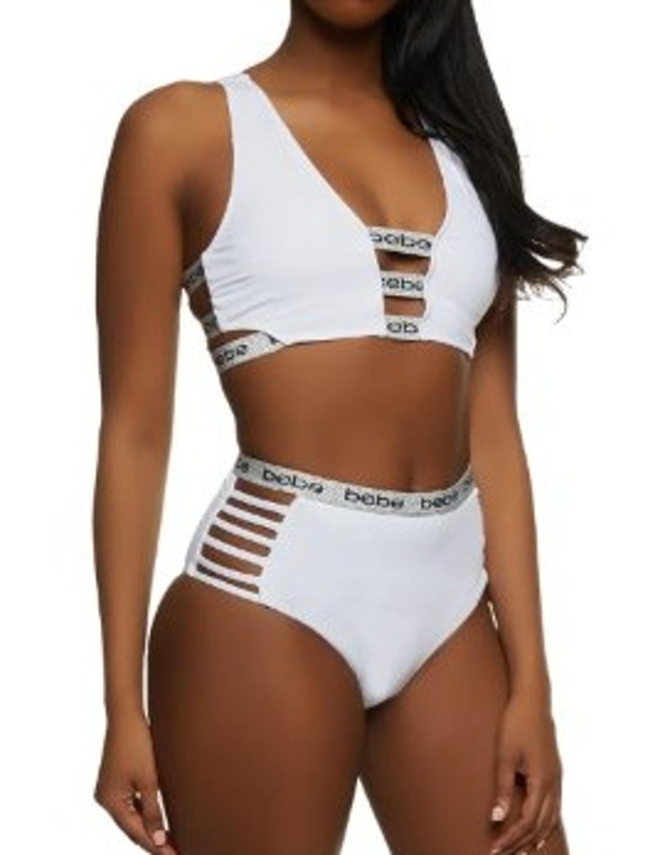BEBE White & Silver Caged 2 Piece Bikini Set-Size L