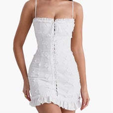 NWT House of CB MarleneWhite Cotton Broderie Anglais Mini Dress Size S
