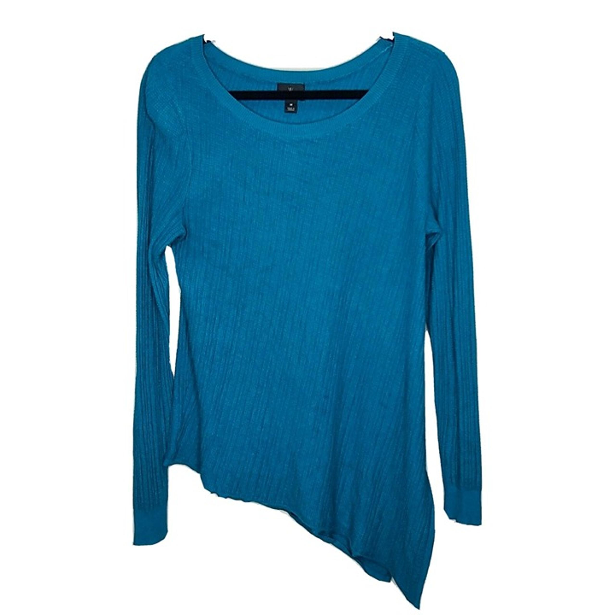 Worthington Sweater Womens XS Turquoise Blue Knitted Asymmetrical Hem Casual