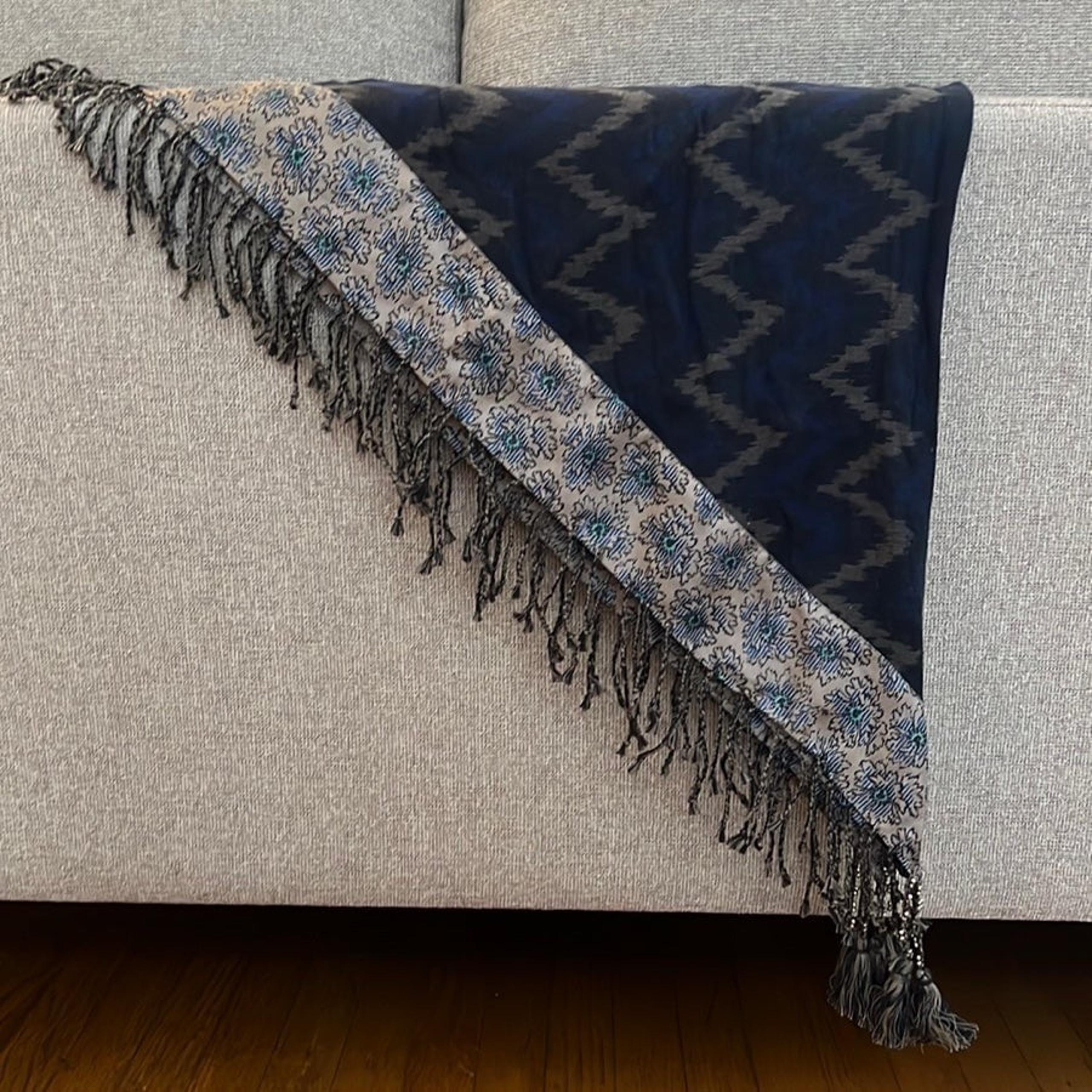 Vintage Cotton and Silk 36” Square Scarf Ikat Chevron Floral - Juicy Couture