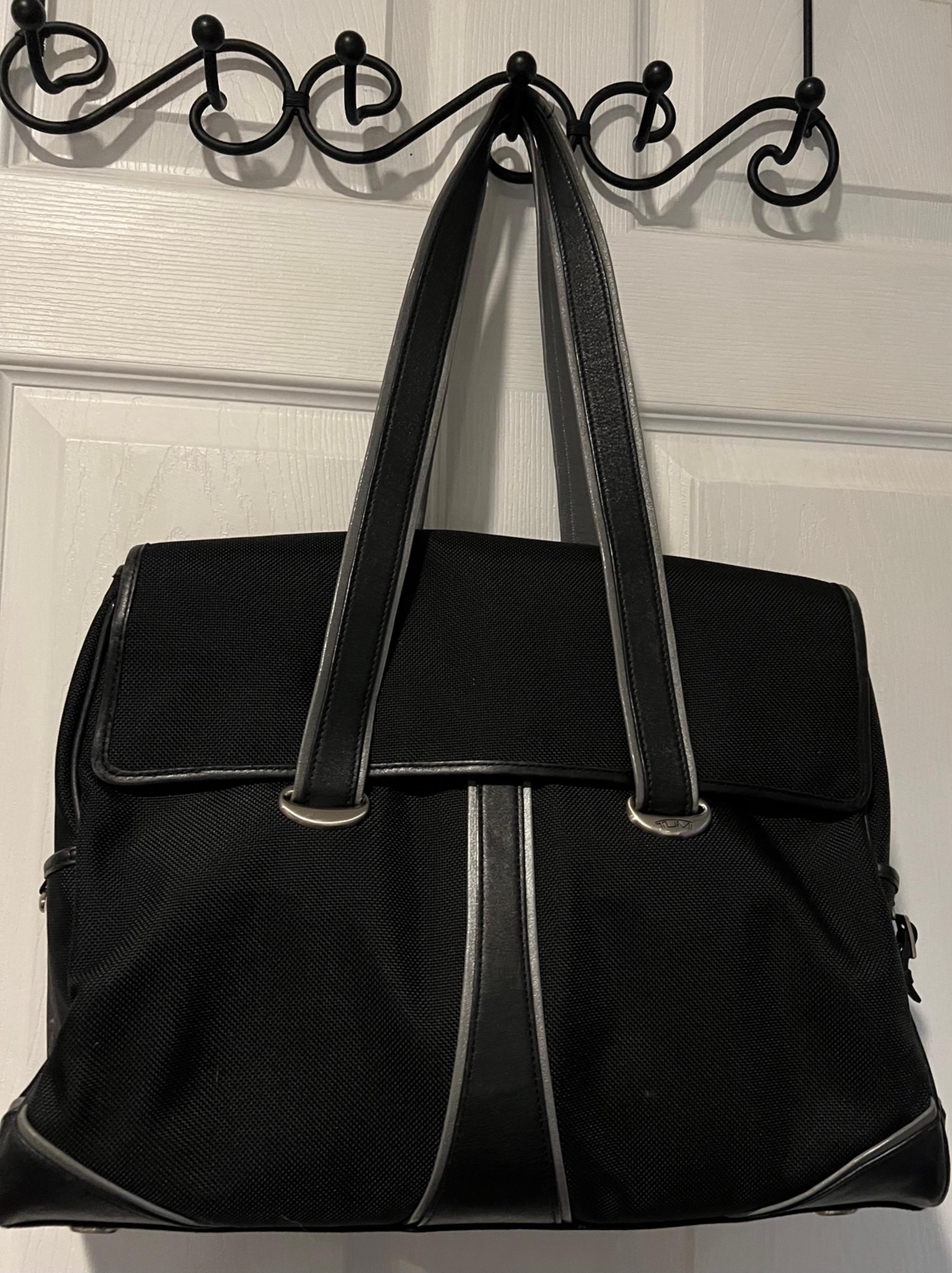 TUMI Women's Black Ballistic Nylon with Leather Trims Shoulder Work Laptop Bag