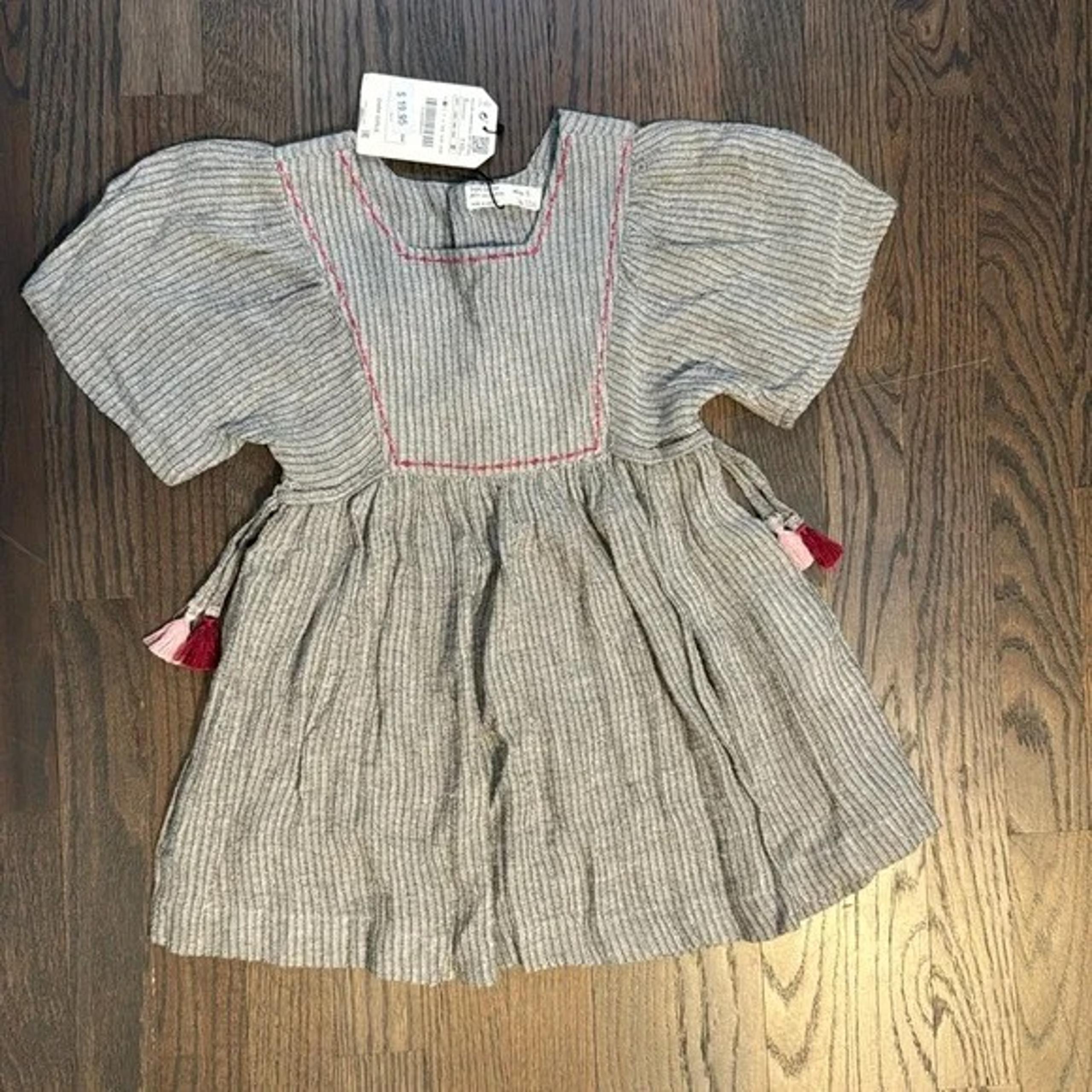 NWT Girls Zara Gray Woven Dress, Size 5