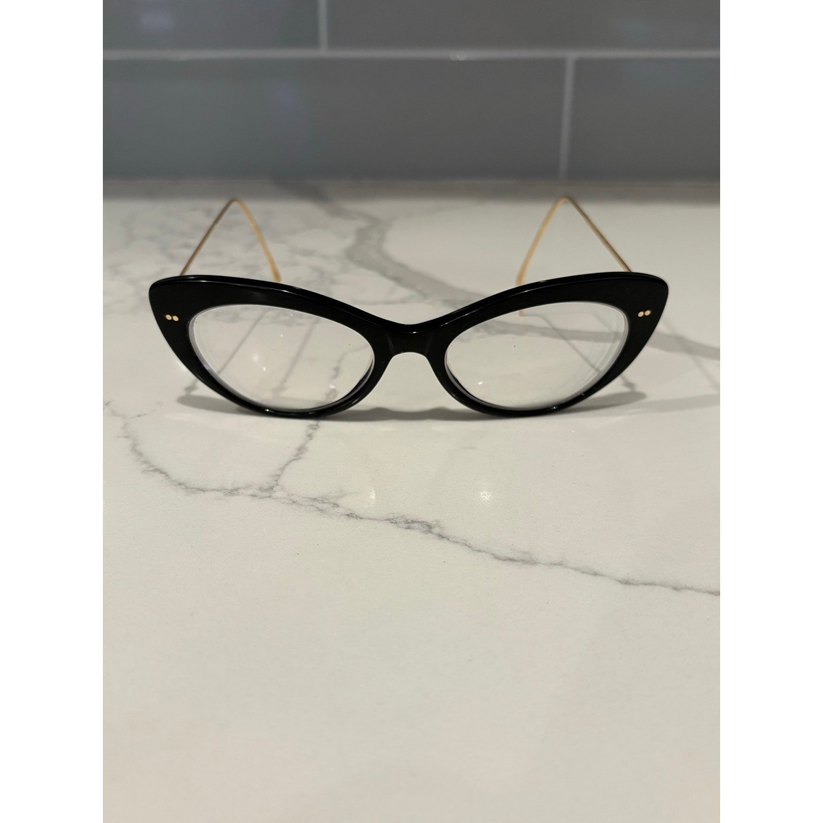 illesteva Beth Black Cat Eye Gold Frame Glasses Made in Italy EUC