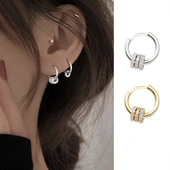 *NEW 925 Silver Diamond Circle Hoops