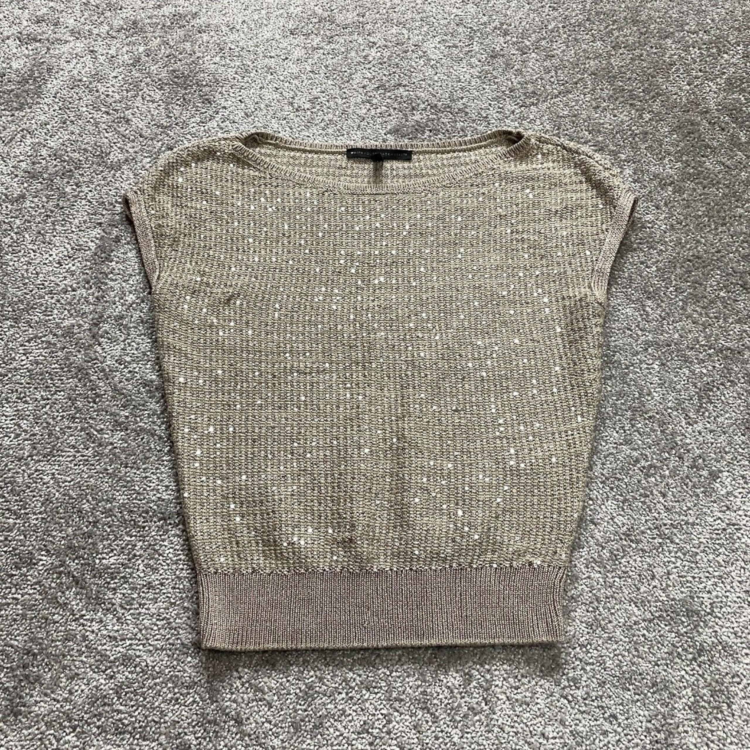 White House Black Market Sweater Vest Womens XS Beige Shiny Sequins Metallic