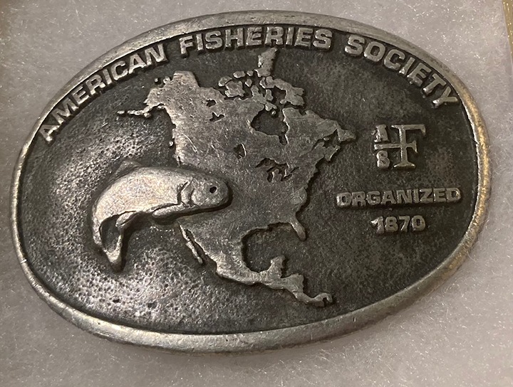 Vintage Metal Belt Buckle, American Fisheries Society, Bass, Trout, Fishing