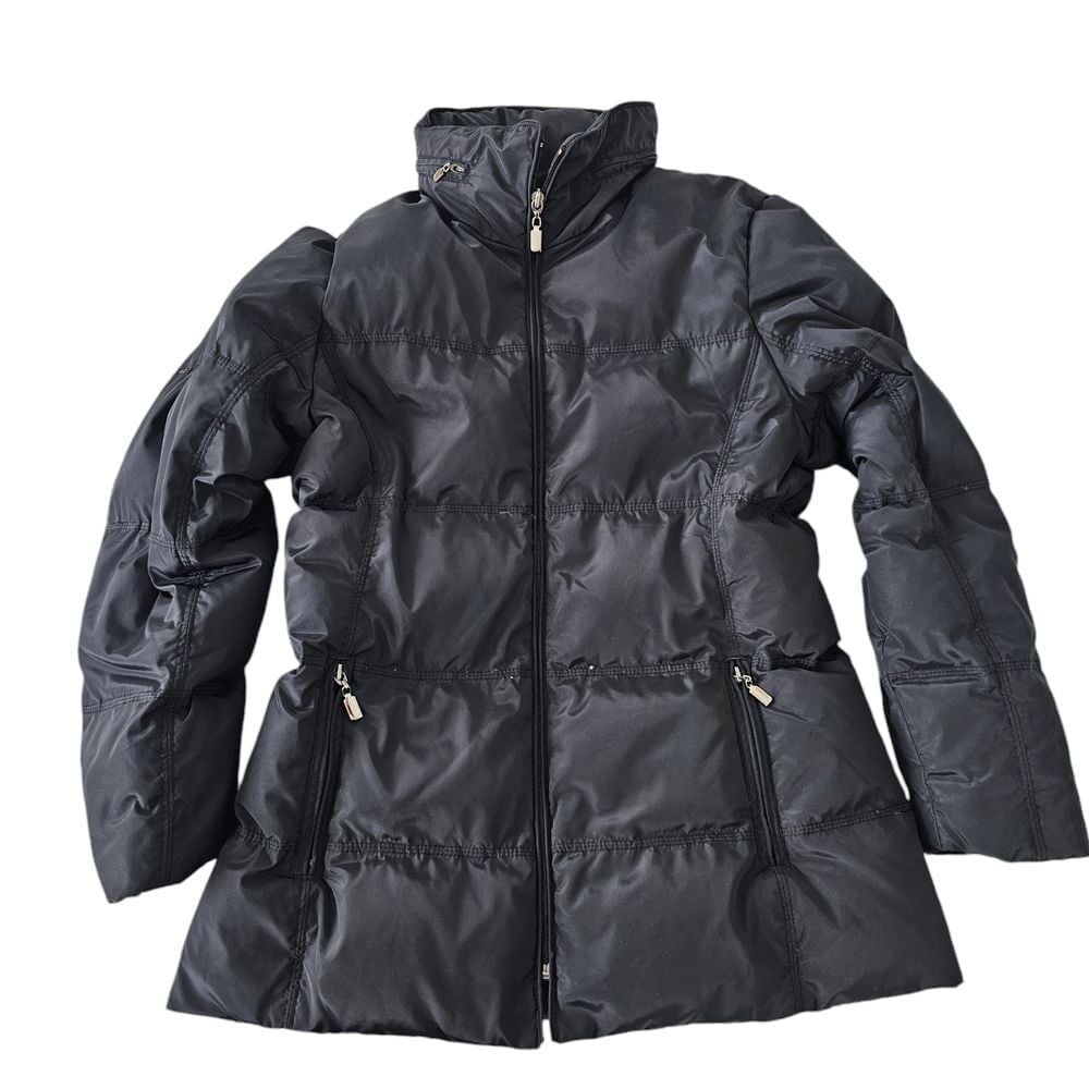 Herman Kay Women's Down Puffer Jacket Black Hidden Hood Size Small