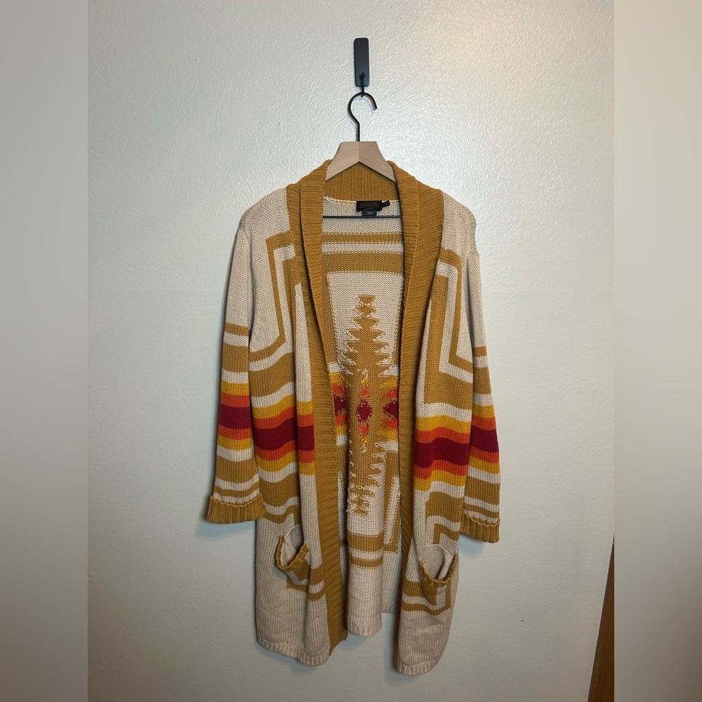 Pendelton HARDING OPEN CARDIGAN Cotton and Wool Southwestern Print Sweater