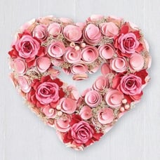 NEW Wooden Pink and Red Roses Heart-Shaped Wreath