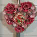 NEW Wooden Pink and Red Roses Heart-Shaped Wreath