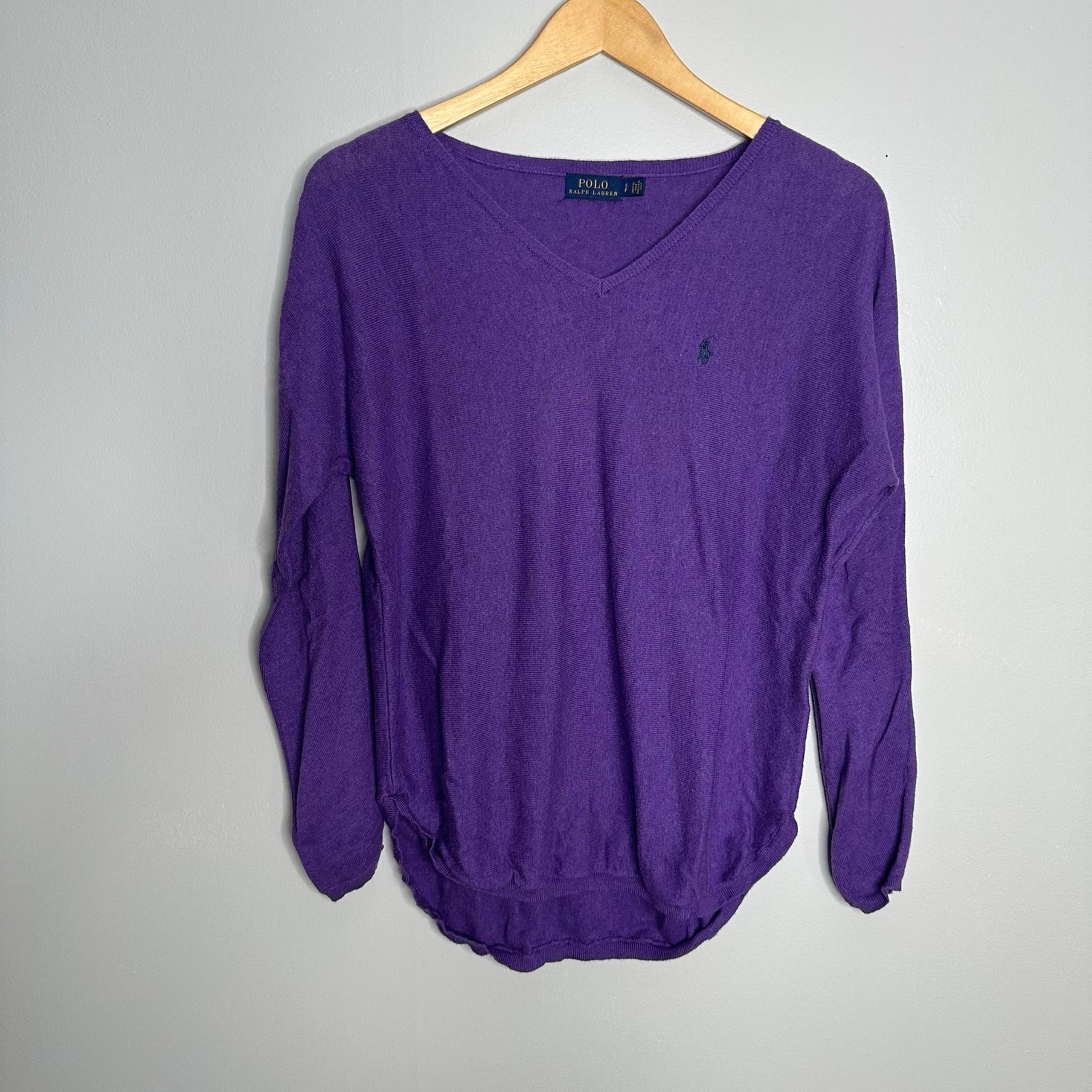 Polo Ralph Lauren Women's Deep Purple V Neck Lightweight Sweater Size Small