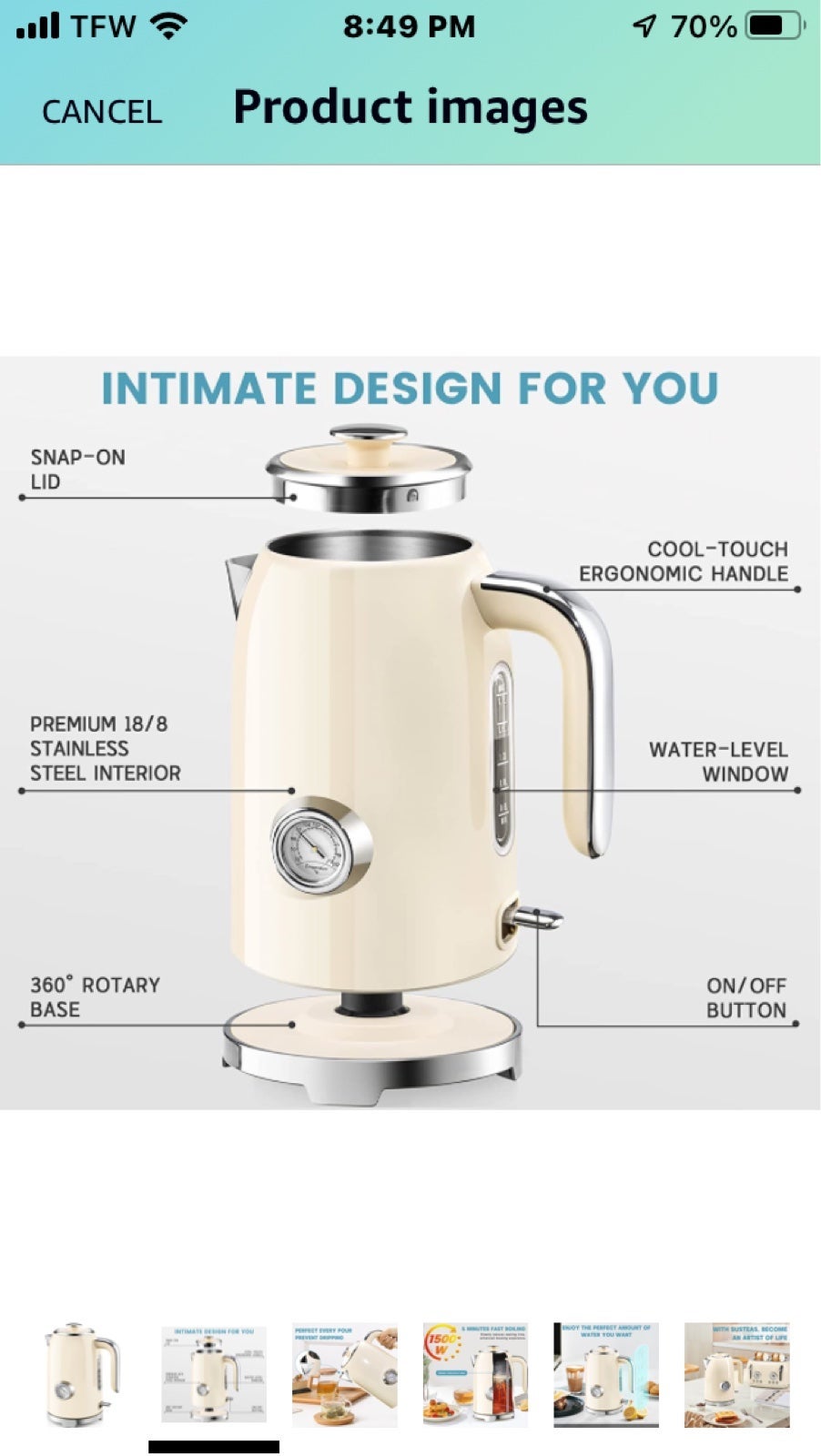 Beige retailer Electric Kettle 57oz with Thermometer