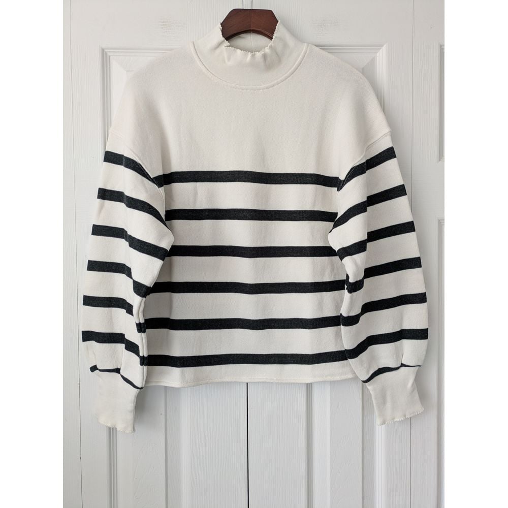 J. Crew Heritage Heritage Terry Mockneck Sweatshirt Size S Ivory Black NWT CF423