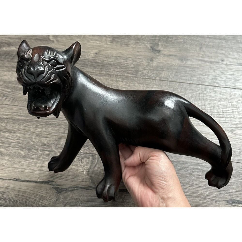 Vintage - Carved Wooden Wood Jaguar Puma Cheetah Tiger Home Decor Statue Figure