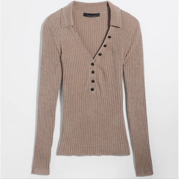 WHBM Chenille Henley Sweater in Tan Size Large