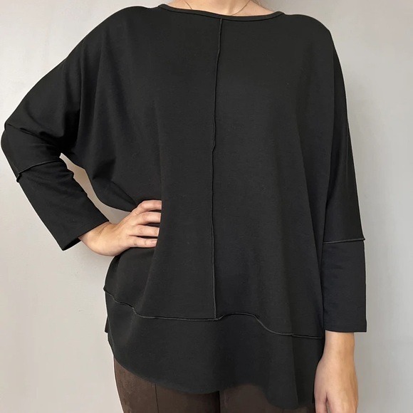 Spanx Sz 2X Perfect Length Oversized Sweatshirt Dolman Sleeves Crewneck Black