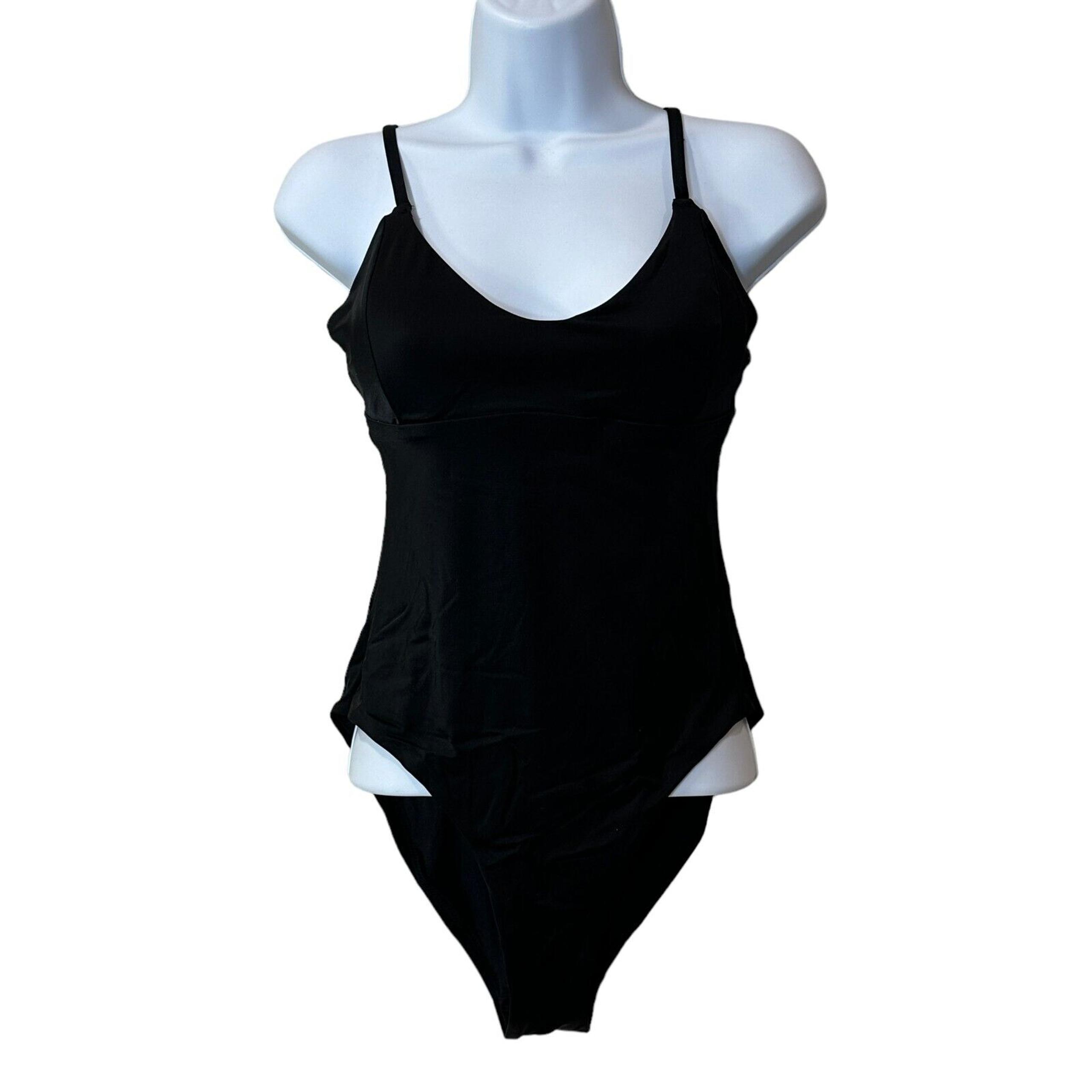 New Chelsea28 Swimwear Black Classic One Piece Swimsuit Women's Size Medium