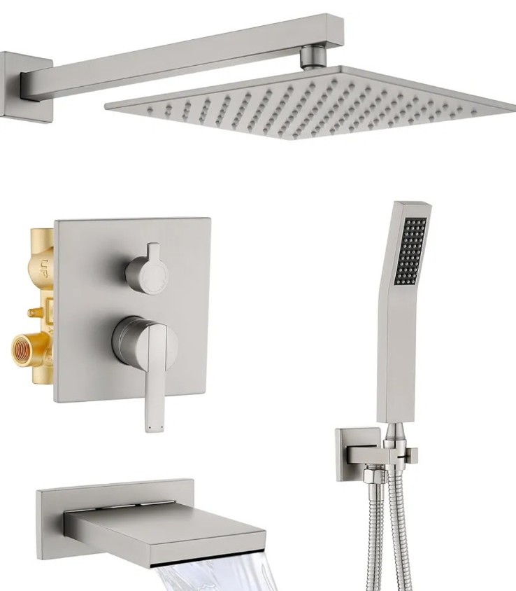 Shower System with Tub Spout, All Metal Bathtub Shower Faucet Set