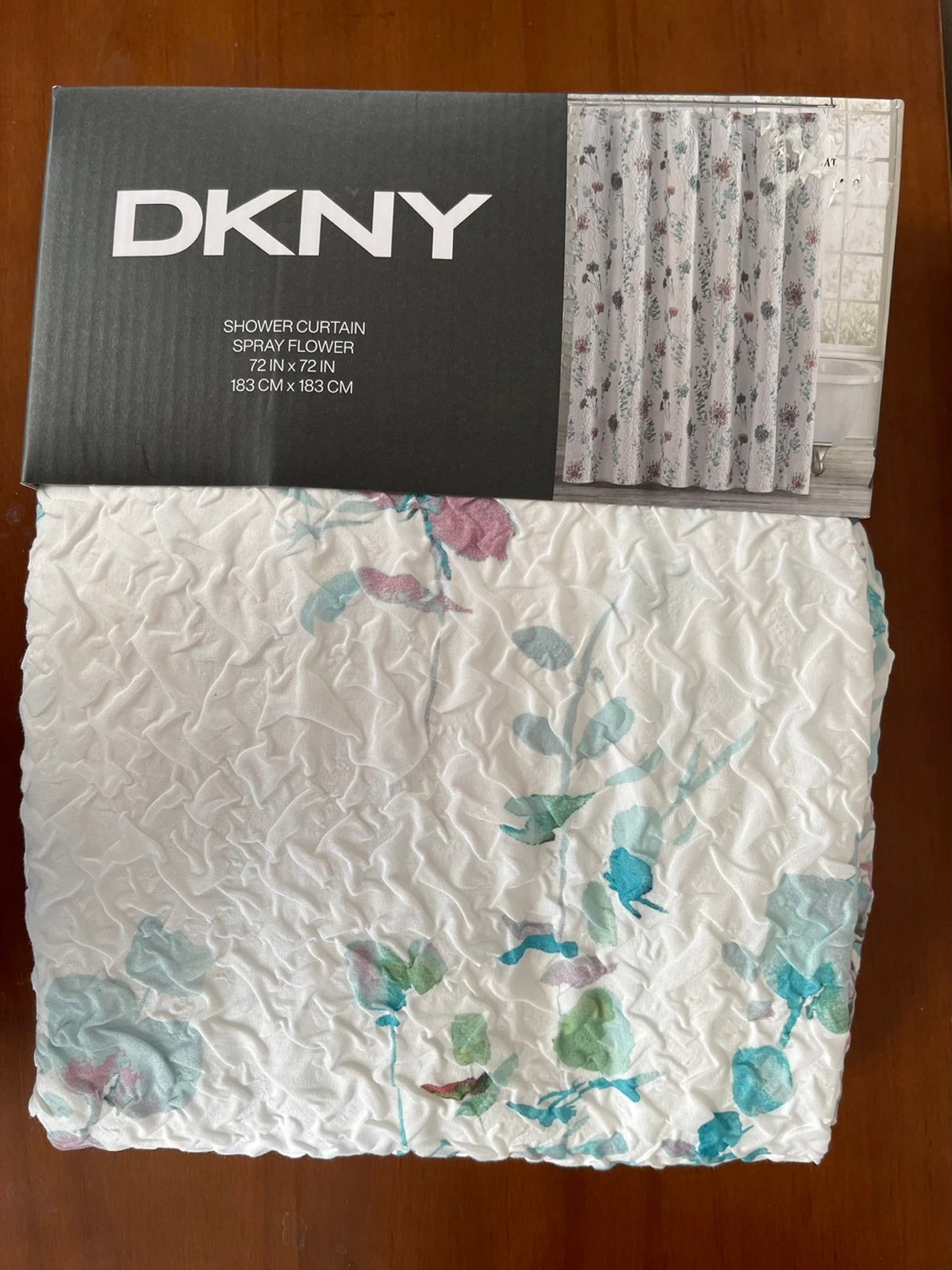 DKNY Floral Microsculpt SHOWER CURTAIN Fabric SPRAY FLOWER White NEW