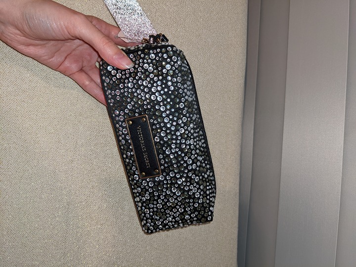 Victoria's Secret VS Fashion Show black satin silver rhinestone makeup bag 2014