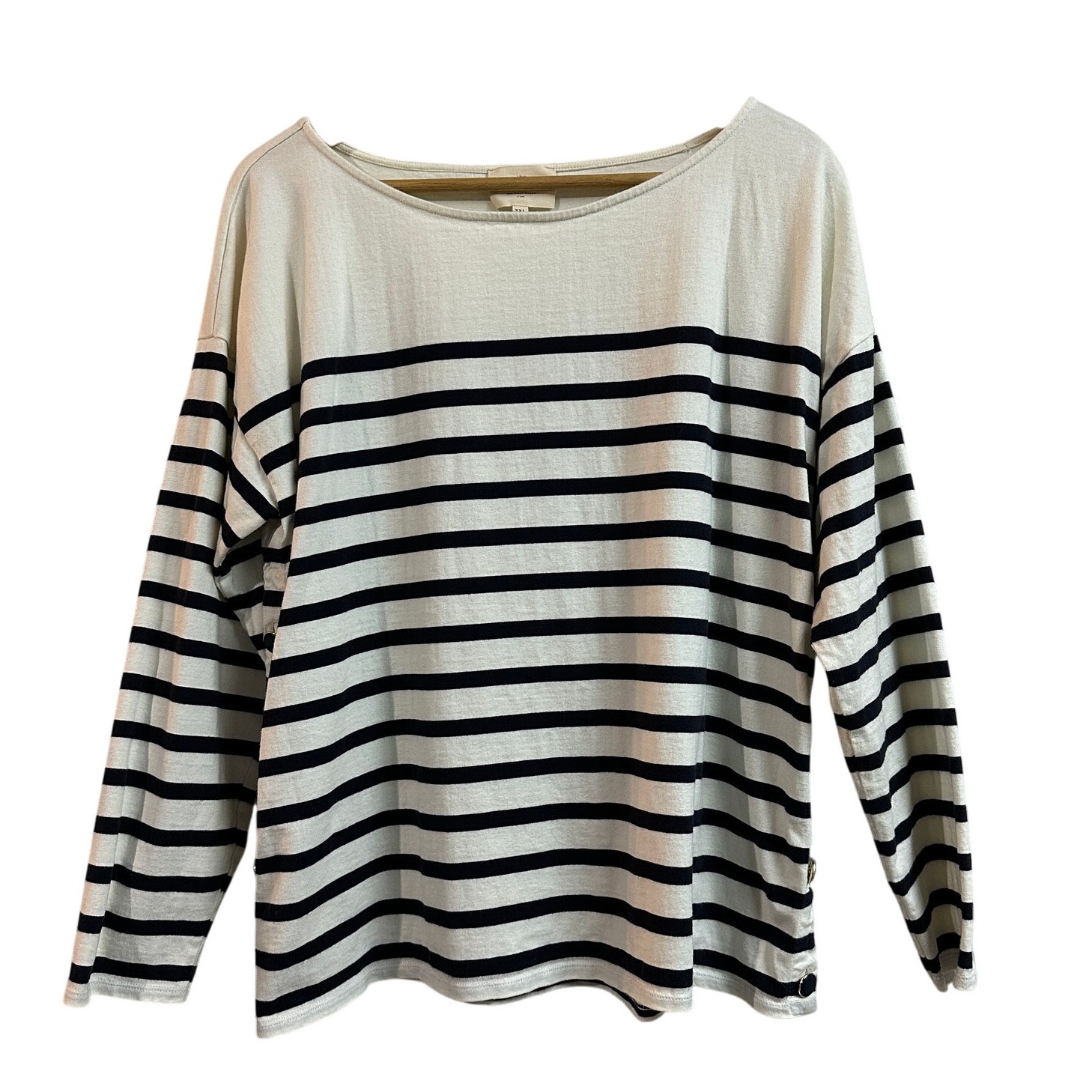 Sezane Noan Marinière Long Sleeve Striped Tee in Natural Navy Women's size XXL