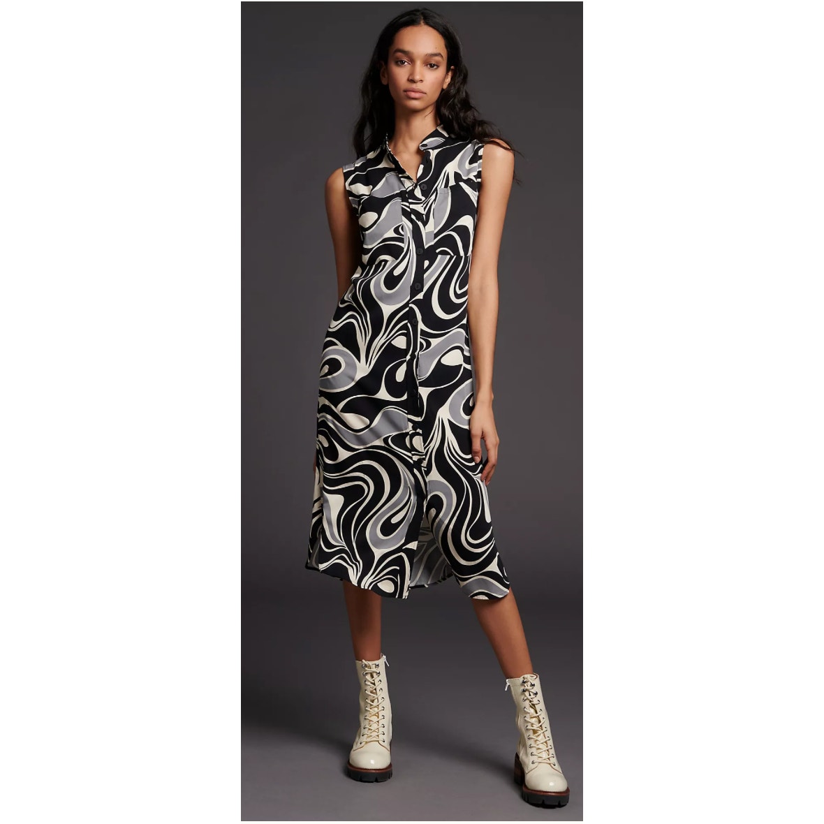 Corey Lynn Calter Gabriela Retro Midi Shirtdress Womens XS Black Anthropologie