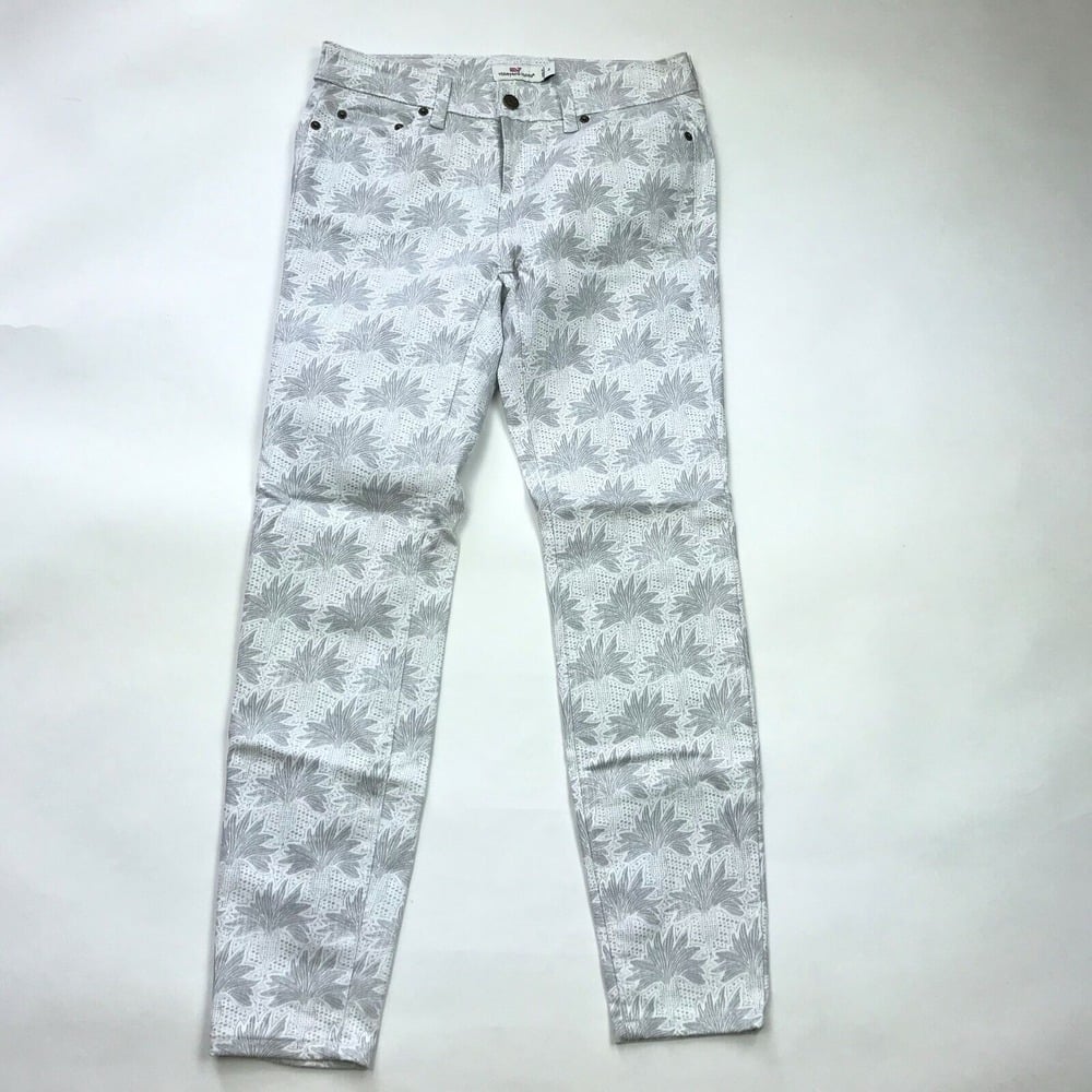 Vineyard Vines Flower Eyelet Printed Denim Skinny Jeans Gray Cotton Women 4
